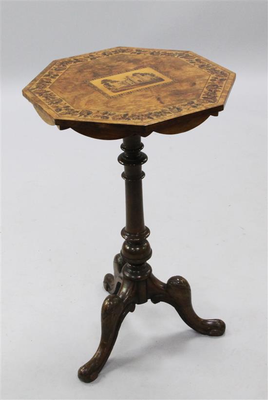 A Victorian Tunbridgeware inlaid walnut tripod table, W.1ft 6in. H.2ft 1in.